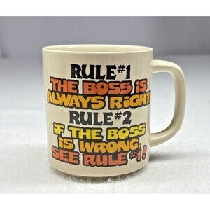 C.M. Paula Vintage 1986 Boss Is Always Right Rule #1 #2 Coffee Mug PGM 404
